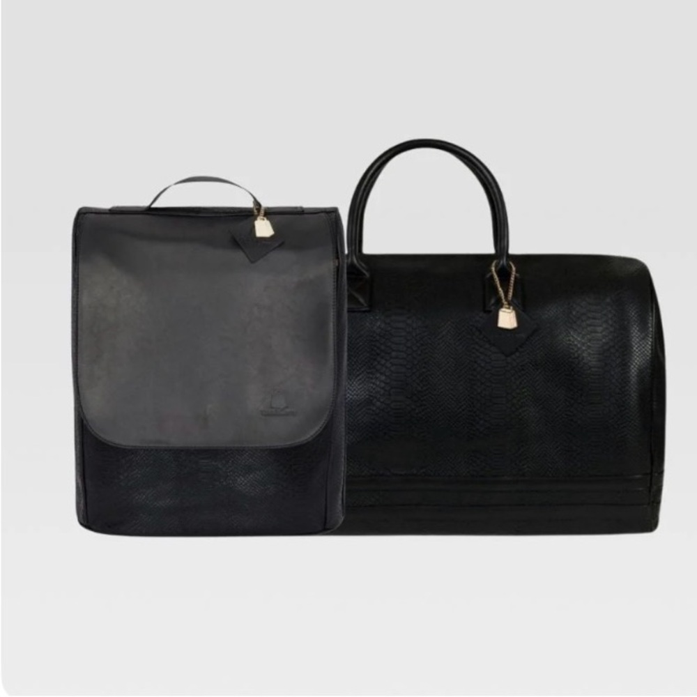 Black Leather Travel Bags Set